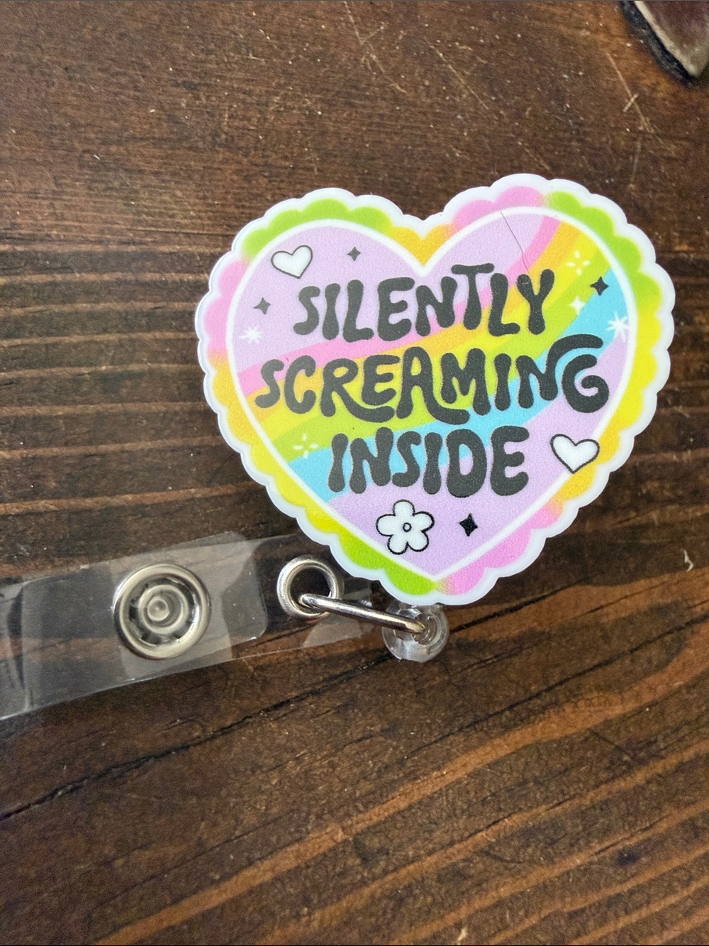 Silently Screaming Inside Rainbow Heart Badge Reel - Multicolor
